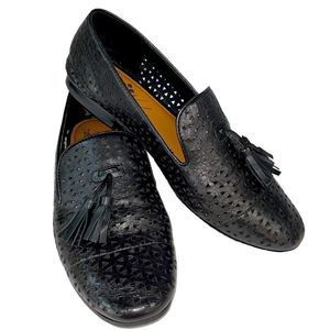 Patricia Nash Black Tassel Loafers Francesca Laser Cut Flats Leather Siz…